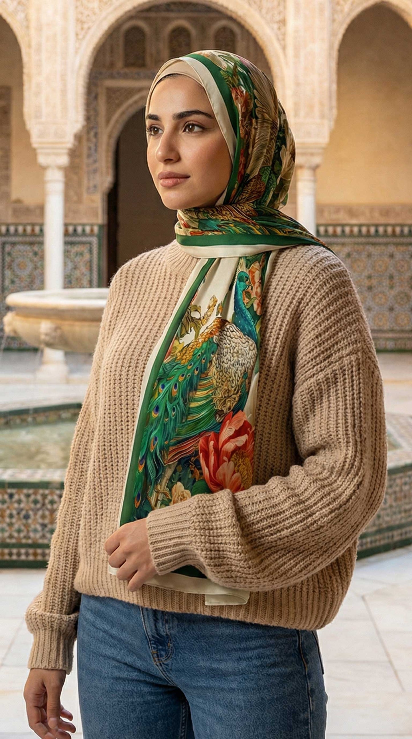 Green Peacock Cotton Scarf