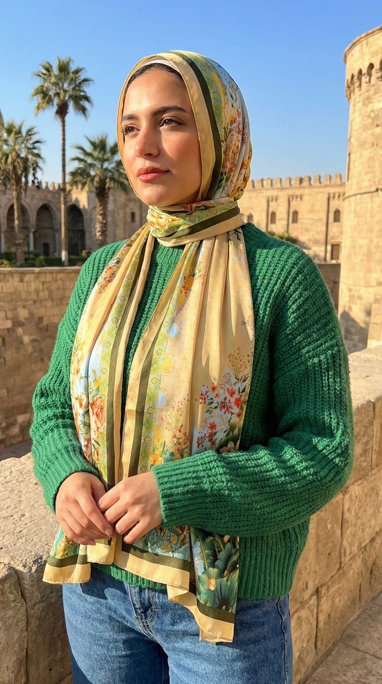 Yellow Floral Cotton Scarf