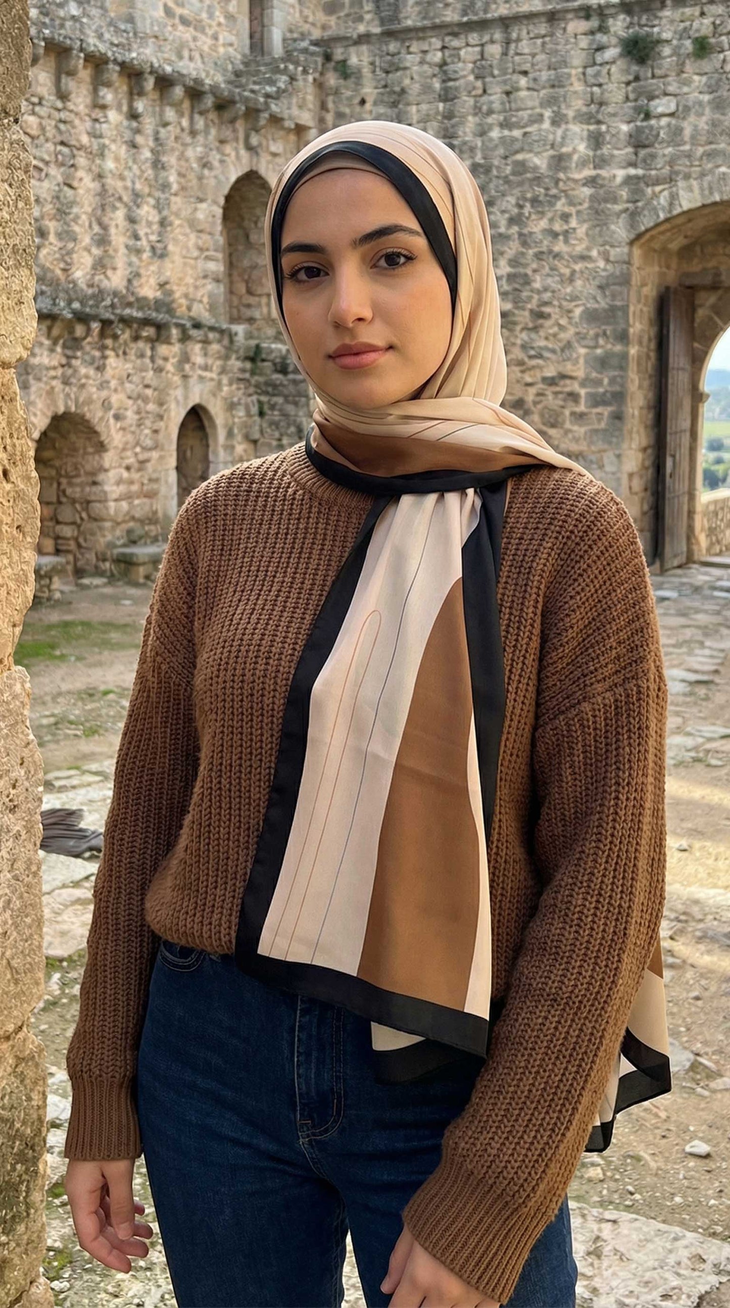 Brown Vintage Chiffon Scarf