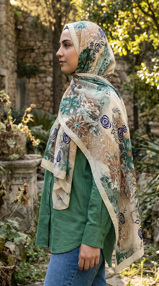 Abstract Floral Chiffon Scarf