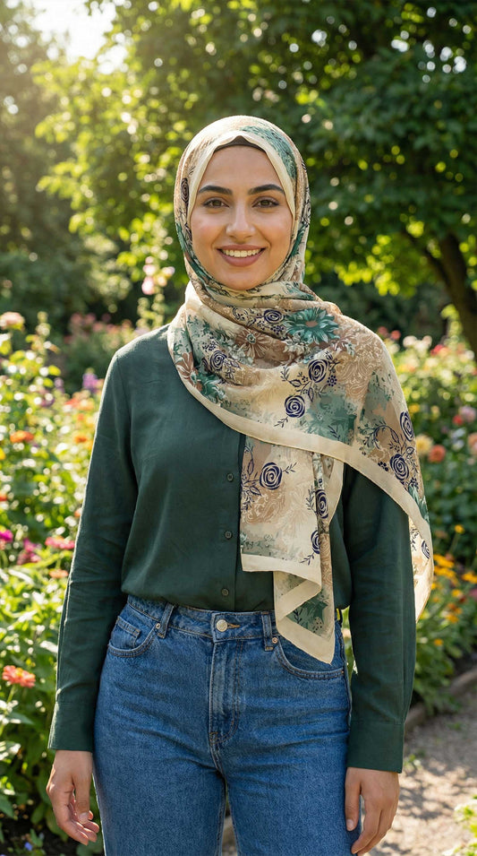 Abstract Floral Chiffon Scarf