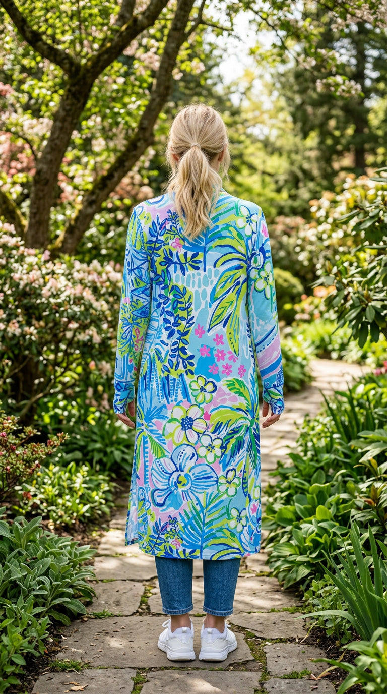 Blue Floral Wave Cardigan