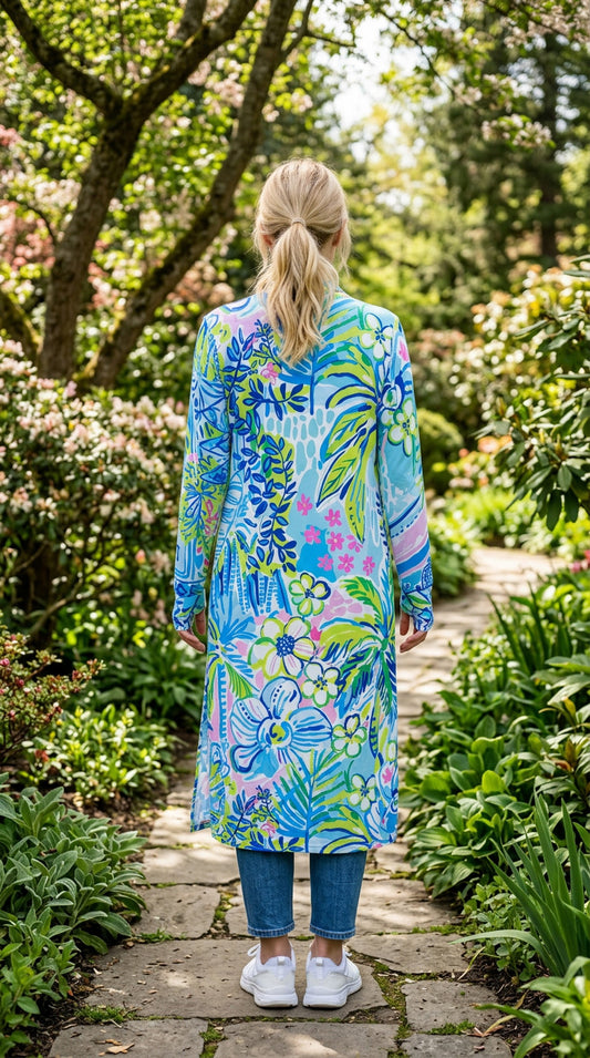 Blue Floral Wave Cardigan