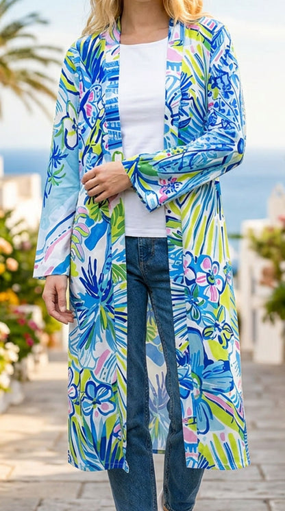 Blue Floral Wave Cardigan